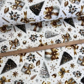   Fehér alapon arany masnis, fenyőfás karácsonyi dekortextil (digitálisan nyomott)