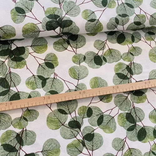 Világos alapon zöld leveles dekortextil
