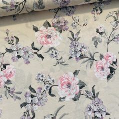   Ekrüs alapon h-rózsaszín-h.lilás rózsás dekortextil (G)