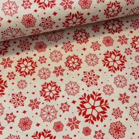 Natúr alapon piros hópelyhes karácsonyi dekortextil