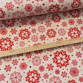Natúr alapon piros hópelyhes karácsonyi dekortextil