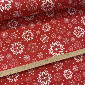 Piros alapon fehér hópelyhes karácsonyi dekortextil