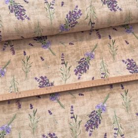   Zsákvászon hatású alapon levendula csokros dekortextil (TA)