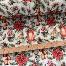   Mécses-mikulásvirág-cukorkás-fenyőágas karácsonyi dekortextil