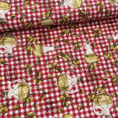   Extra Virgin Olive Oil: piros-fehér színvilágú dekortextil