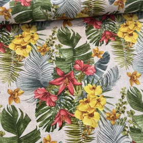 Sárga orchideás-piros liliomos dekortextil