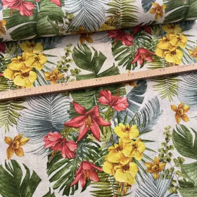 Sárga orchideás-piros liliomos dekortextil