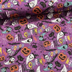 Lila alapon Halloween mintás dekortextil (TA)