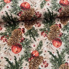 Fenyős-tobozos-gránátalmás karácsonyi dekortextil