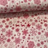 Natúr alapon piros Mikulás szán-hópelyhes karácsonyi dekortextil (TA)