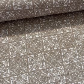 Natúros alapon fehér csempemintás dekortextil (TA)