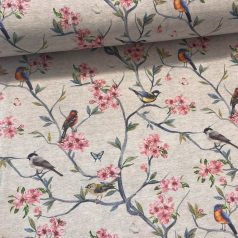   Szürkés-natúros alapon madárkás digitális dekortextil (Lorien)