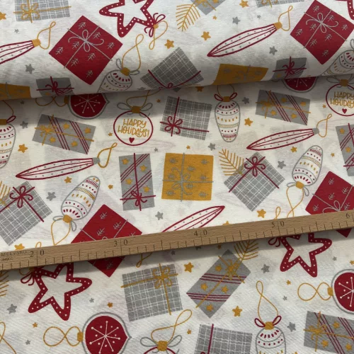 1,75 m EGYBEN KÉRHETŐ Fehér alapon Happy Holidays ajándékos karácsonyi dekortextil