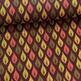   0,4 m EGYBEN KÉRHETŐTOP TERMÉK: Barna alapon zöld-sárga-rózsaszín leveles őszies dekortextil
