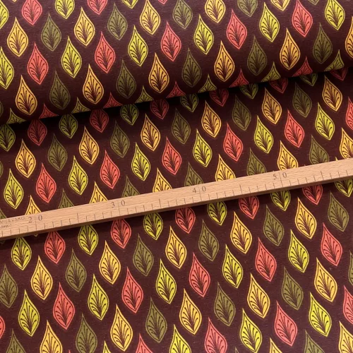 TOP TERMÉK: Barna alapon zöld-sárga-rózsaszín leveles őszies dekortextil