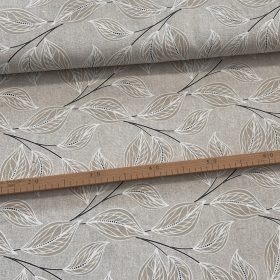 Natúr alapon bézs-fehér leveles dekortextil (TH)