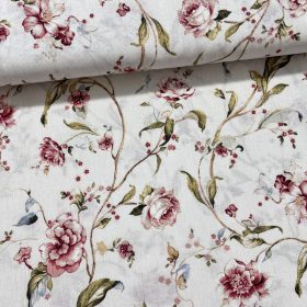 Világos alapon rózsaszín rózsás-indás dekortextil