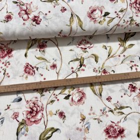 Világos alapon rózsaszín rózsás-indás dekortextil
