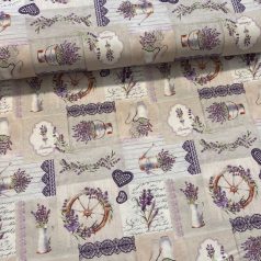 Natúr alapon csipke-levendulás dekortextil