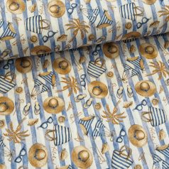   Csíkos alapon tengerparti kalapos, napszemüveges dekortextil