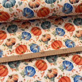   Világos a. kék-narancs-petrol őszi tökös dekortextil (digitálisan nyomott)