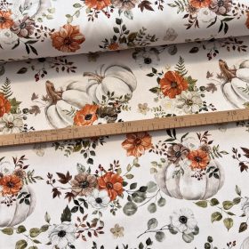   Fehér a. fehér őszi dísztökök virágokkal dekortextil (digitálisan nyomott)