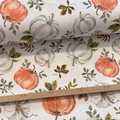 Fehér a. narancs-fehér őszi dísztökös dekortextil (digitálisan nyomott)