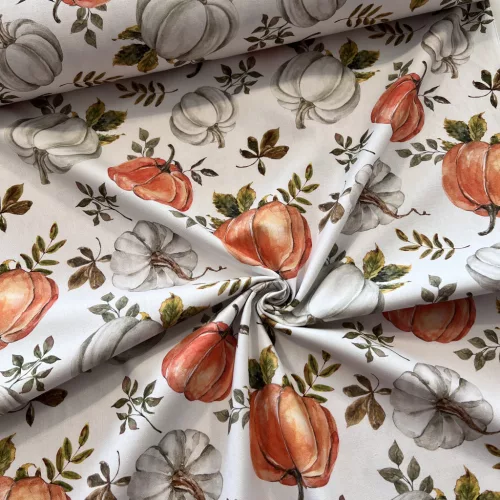 Fehér a. narancs-fehér őszi dísztökös dekortextil (digitálisan nyomott)