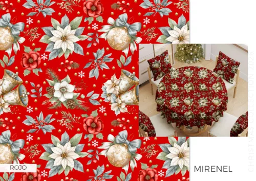 Piros a. fehér mikulásvirágos-csengős karácsonyi dekortextil (TH)