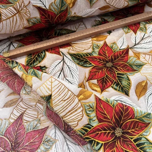 Natúr a. nagy mikulásvirágok szegéllyel karácsonyi dekortextil (TH)