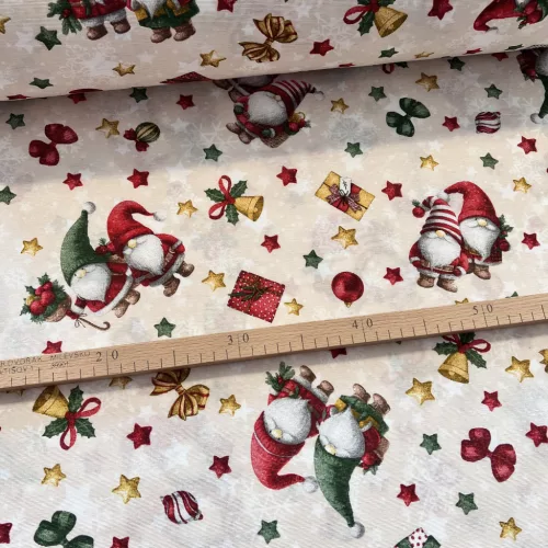 Szakállas manók csillagos háttérrel karácsonyi dekortextil (TH)