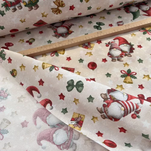 Szakállas manók csillagos háttérrel karácsonyi dekortextil (TH)