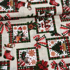   0,43 m EGYBEN KÉRHETŐ Kockás masnis-karácsonyfás-hóemberes karácsonyi dekortextil (A)