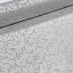   0,67 m EGYBEN KÉRHETŐ (szélén picike szálhoba) Ezüst szürke jacquard inda mintás abrosz/dekor anyag