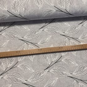 Szürké melíros alapon szürke leveles dekortextil (TH)