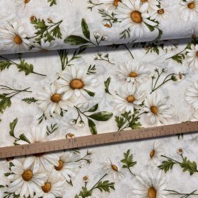 Natúros alapon margarétás dekortextil (A)