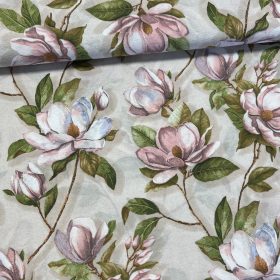 Natúros alapon mályva magnóliás dekortextil (A)
