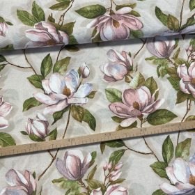 Natúros alapon mályva magnóliás dekortextil (A)