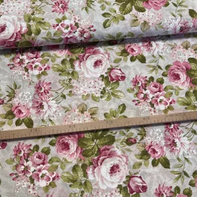   0,67 m Natúr alapon rózsaszín-fehér hortenziás rózsás dekortextil (A)