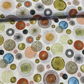 Világos alapon narancs-zöld-kék körök dekortextil (A)