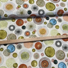 Világos alapon narancs-zöld-kék körök dekortextil (A)