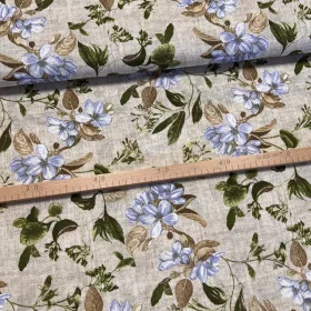   0,48 m EGYBEN KÉRHETŐ Natúr alapon kék virágok zöld levelekkel dekortextil (A)