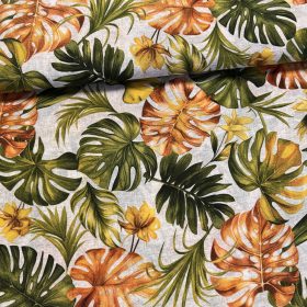 Narancs-zöld pálmaleveles dekortextil (A)