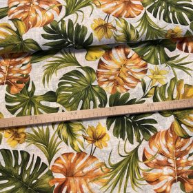Narancs-zöld pálmaleveles dekortextil (A)