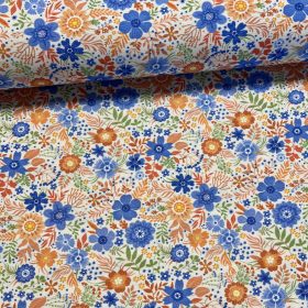   Kedves virágos: Fehér a. NARANCS-KÉK dekortextil (digitálisan nyomott)