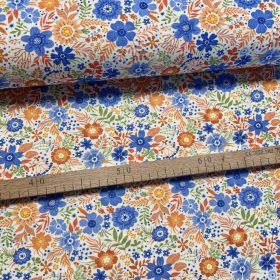   Kedves virágos: Fehér a. NARANCS-KÉK dekortextil (digitálisan nyomott)