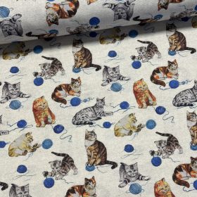   Natúr alapon cicás-gombolyagos dekortextil (digitálisan nyomott)