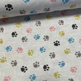   0,1 m EGYBEN KÉRHETŐ Natúr alapon színes tappancsos dekortextil (digitálisan nyomott)