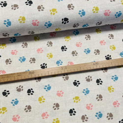 0,1 m EGYBEN KÉRHETŐ Natúr alapon színes tappancsos dekortextil (digitálisan nyomott)