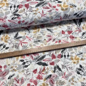   Pirosas-sárga-szürke leveles dekortextil (digitálisan nyomott)